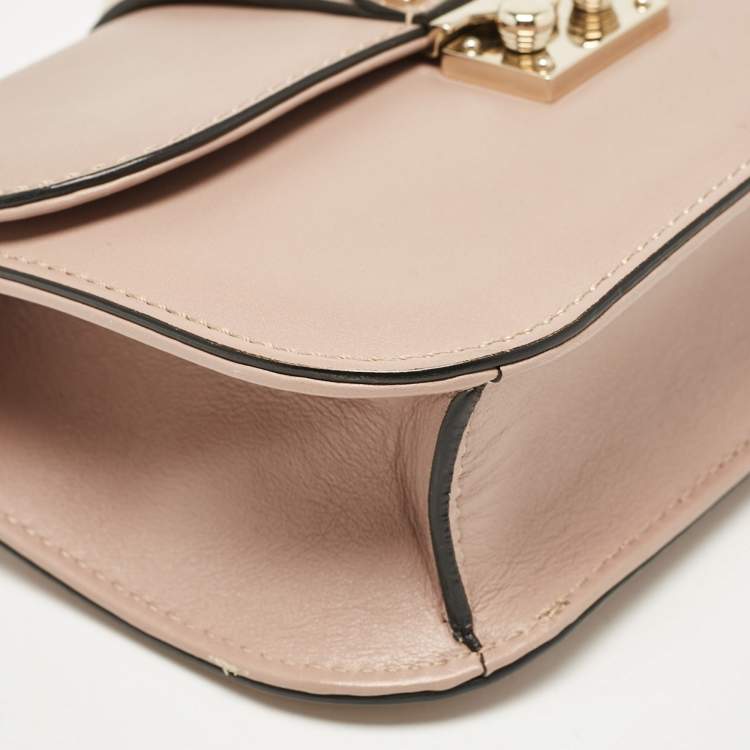 Pre Owned Valentino Beige Leather Small Rockstud Glam Lock Flap Bag