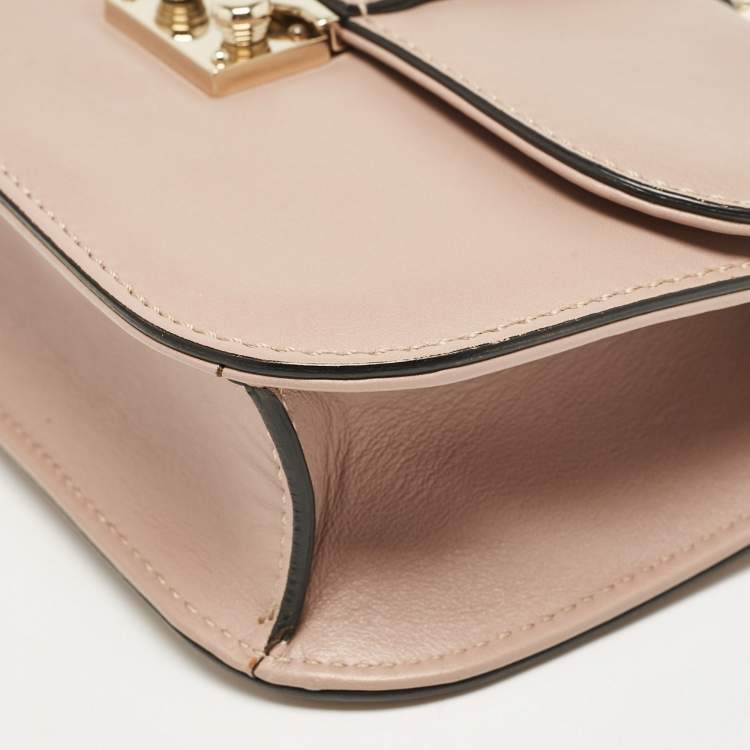 Pre Owned Valentino Beige Leather Small Rockstud Glam Lock Flap Bag