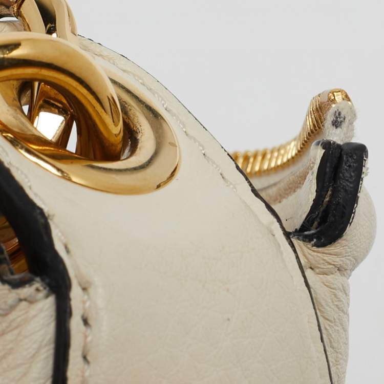 Pre Owned Valentino Off White Leather Small VLogo Moon Hobo