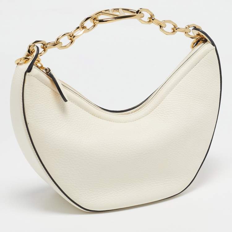 Pre Owned Valentino Off White Leather Small VLogo Moon Hobo