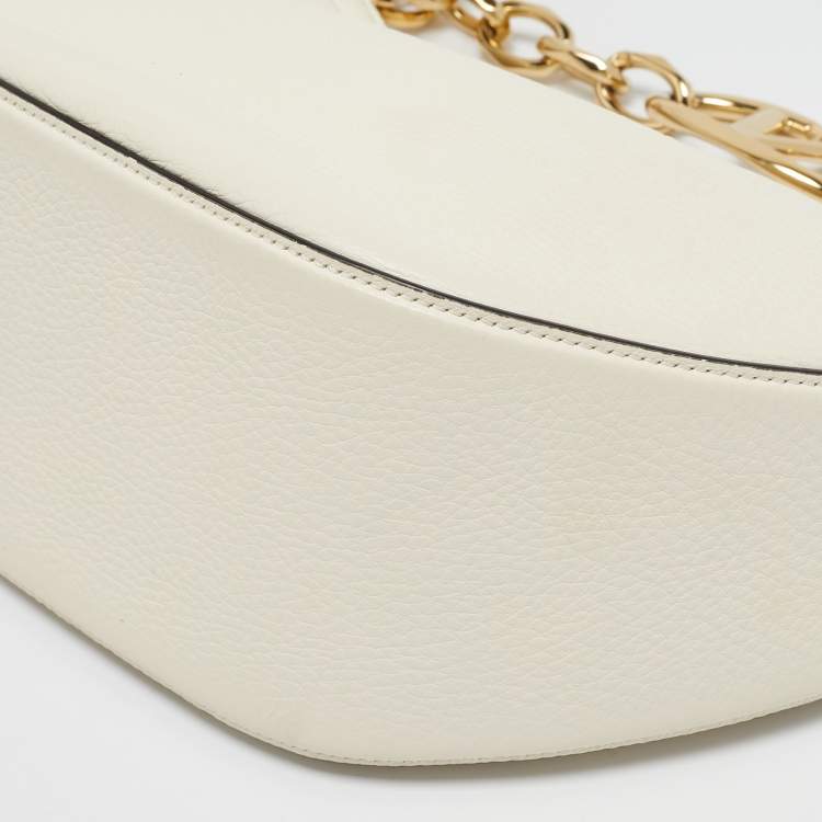 Pre Owned Valentino Off White Leather Small VLogo Moon Hobo