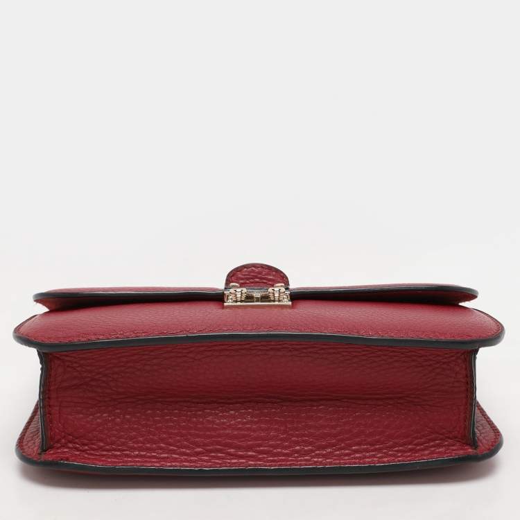 Pre Owned Valentino Burgundy Leather Medium Rockstud Glam Lock Flap Bag