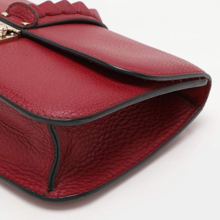 Pre Owned Valentino Burgundy Leather Medium Rockstud Glam Lock Flap Bag