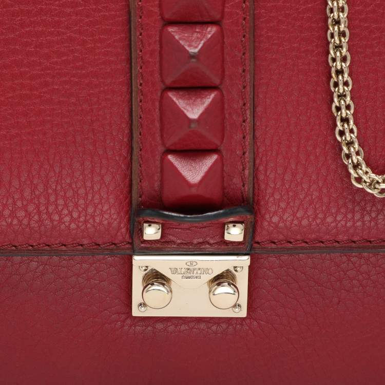 Pre Owned Valentino Burgundy Leather Medium Rockstud Glam Lock Flap Bag