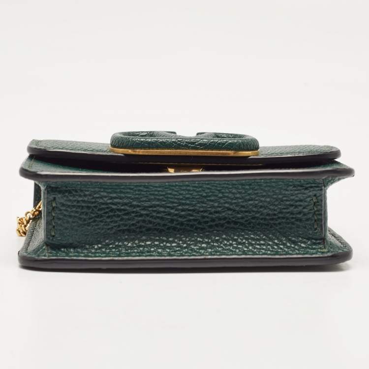 Pre Owned Valentino Dark Green Leather Mini VSling Shoulder Bag
