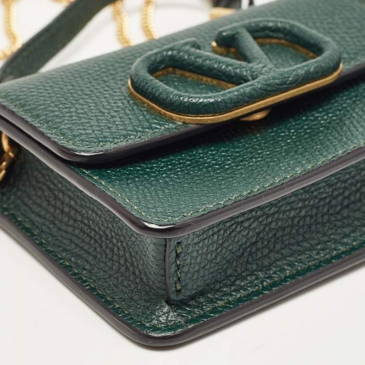 Pre Owned Valentino Dark Green Leather Mini VSling Shoulder Bag