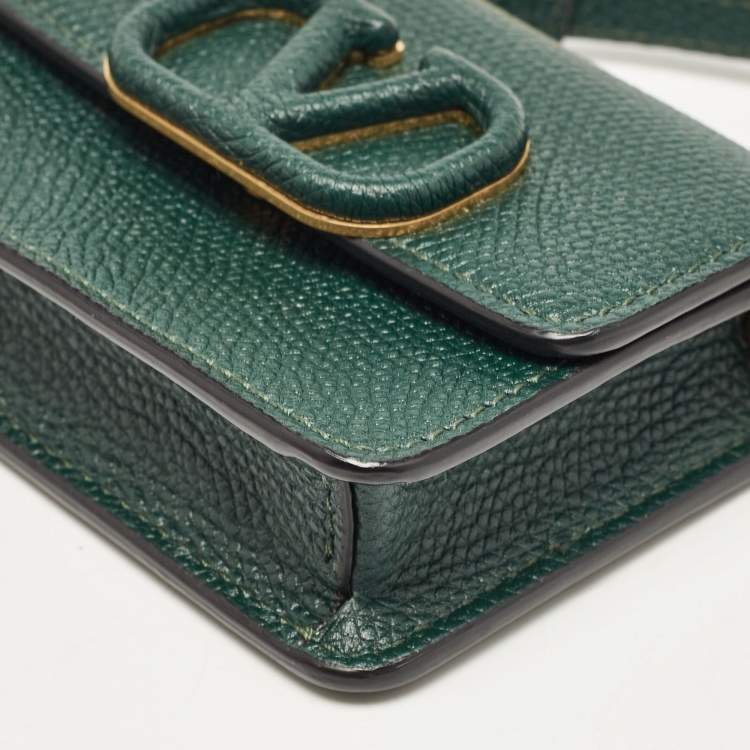 Pre Owned Valentino Dark Green Leather Mini VSling Shoulder Bag
