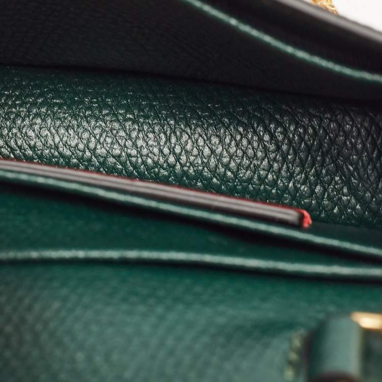 Pre Owned Valentino Dark Green Leather Mini VSling Shoulder Bag