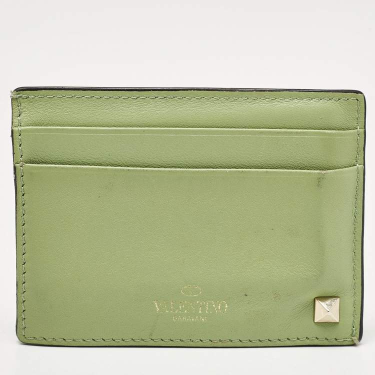Pre Owned Valentino Green Leather Rockstud Card Holder