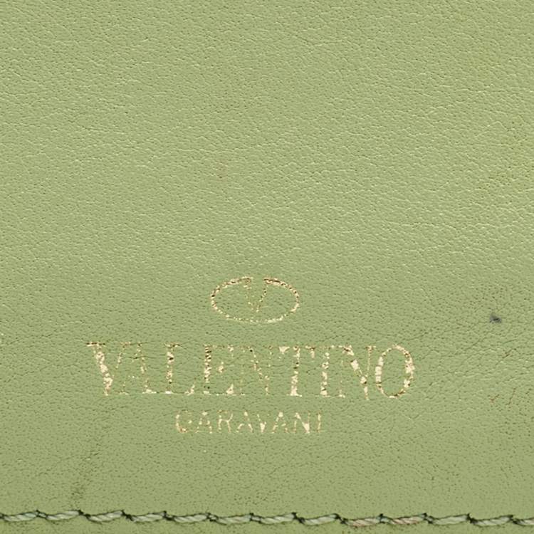 Pre Owned Valentino Green Leather Rockstud Card Holder