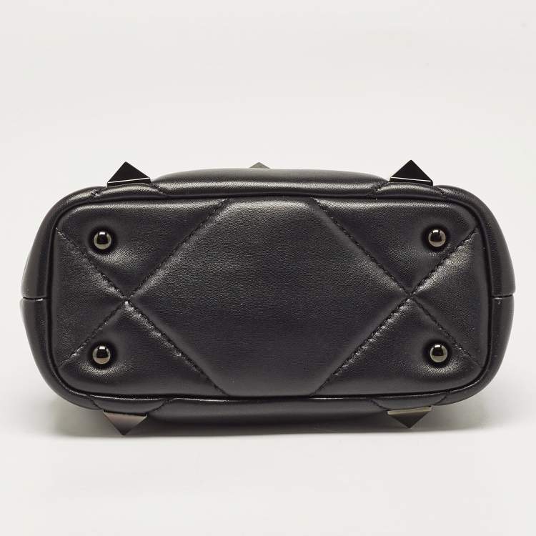 Pre Owned Valentino Black Quilted Leather Mini Roman Stud Top Handle Bag