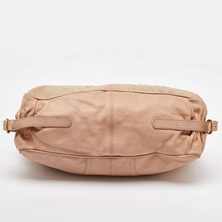 Pre Owned Valentino Beige Leather Urban Lace Embroidered Satchel