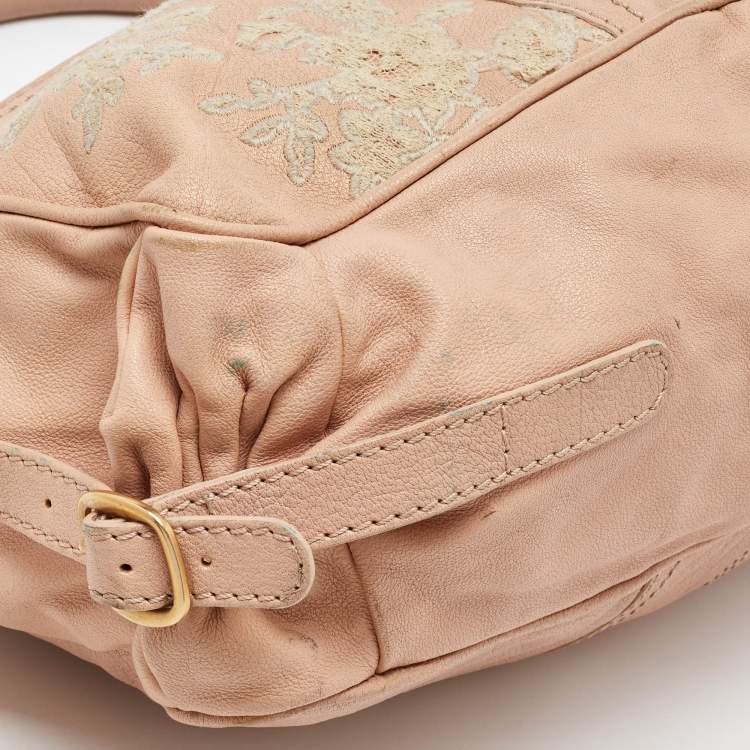 Pre Owned Valentino Beige Leather Urban Lace Embroidered Satchel