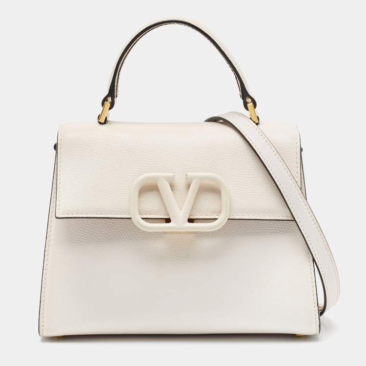 Pre Owned Valentino White Leather Small VSLING Top Handle Bag