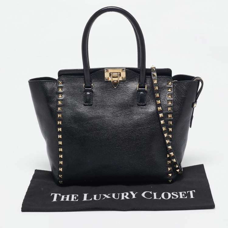 مملوكة مسبقًا Valentino Black Leather Rockstud Trapeze Tote