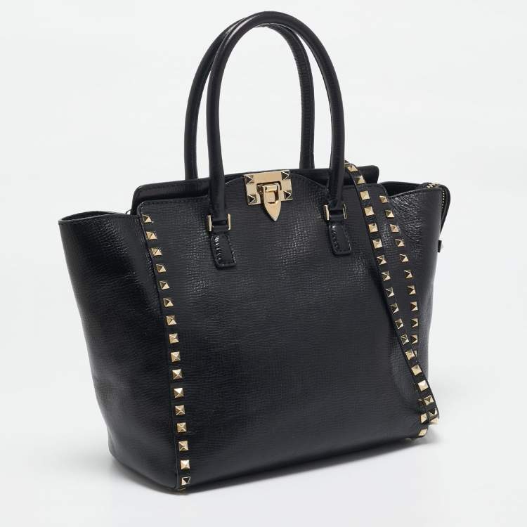 مملوكة مسبقًا Valentino Black Leather Rockstud Trapeze Tote