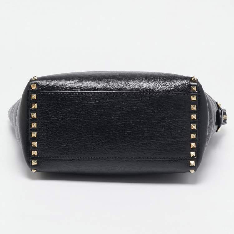 مملوكة مسبقًا Valentino Black Leather Rockstud Trapeze Tote