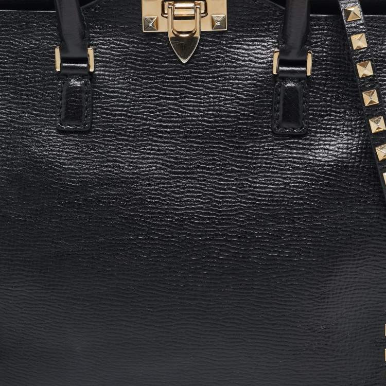 مملوكة مسبقًا Valentino Black Leather Rockstud Trapeze Tote