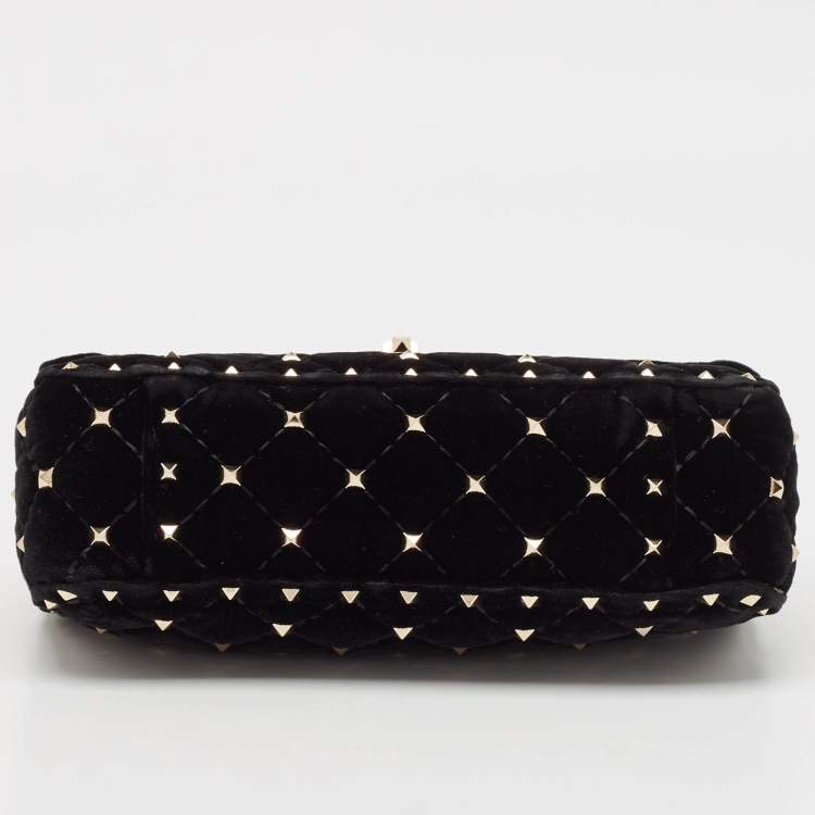 Pre Owned Valentino Black Quilted Velvet Small Butterfly Rockstud Spike Top Handle Bag