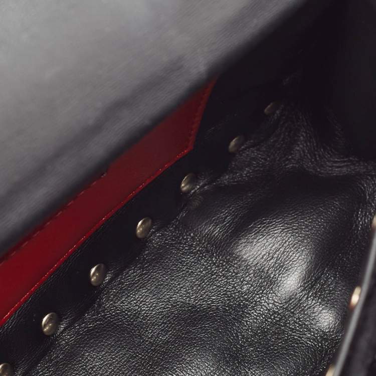 Pre Owned Valentino Black Quilted Velvet Small Butterfly Rockstud Spike Top Handle Bag