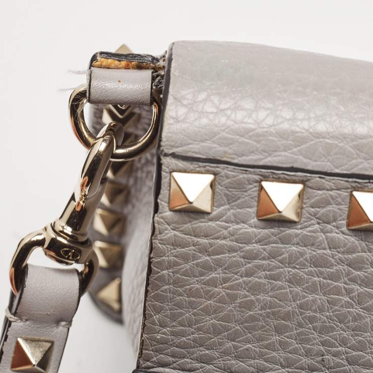 Pre Owned Valentino Grey Leather Rockstud Side Slip Crossbody Bag