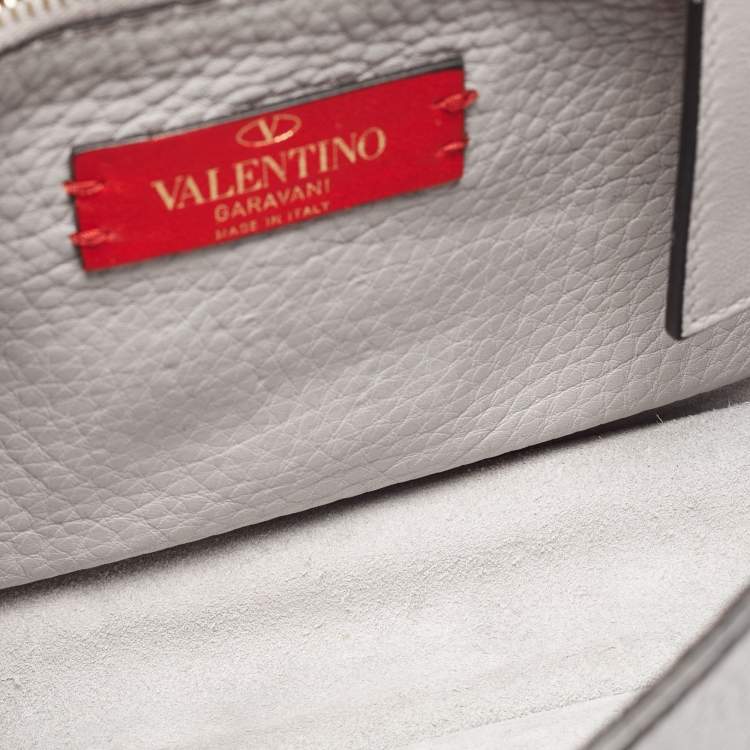 Pre Owned Valentino Grey Leather Rockstud Side Slip Crossbody Bag