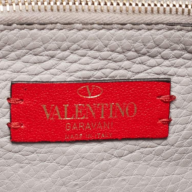 Pre Owned Valentino Grey Leather Rockstud Side Slip Crossbody Bag