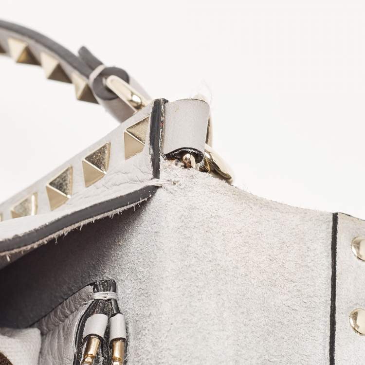 Pre Owned Valentino Grey Leather Rockstud Side Slip Crossbody Bag