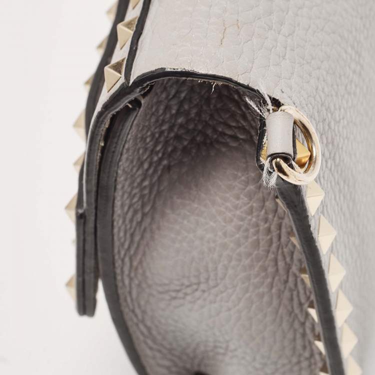 Pre Owned Valentino Grey Leather Rockstud Side Slip Crossbody Bag