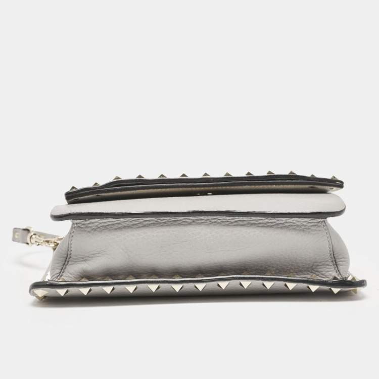 Pre Owned Valentino Grey Leather Rockstud Side Slip Crossbody Bag