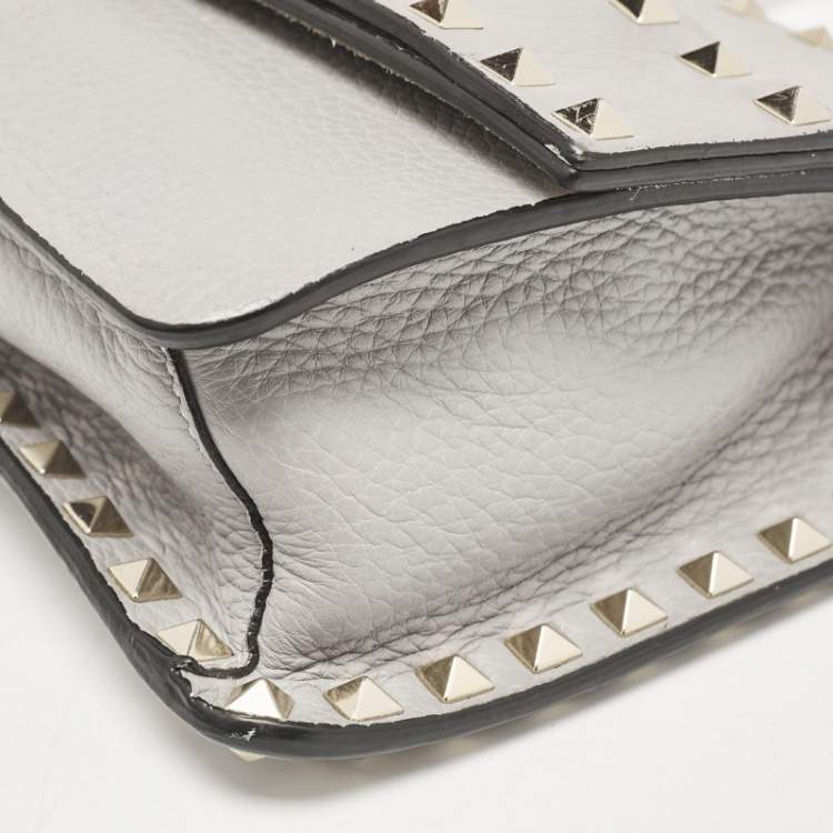 Pre Owned Valentino Grey Leather Rockstud Side Slip Crossbody Bag