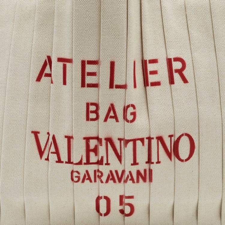 Pre Owned Valentino Red/Natural Canvas Large Plisse Edition Atelier 05 Tote