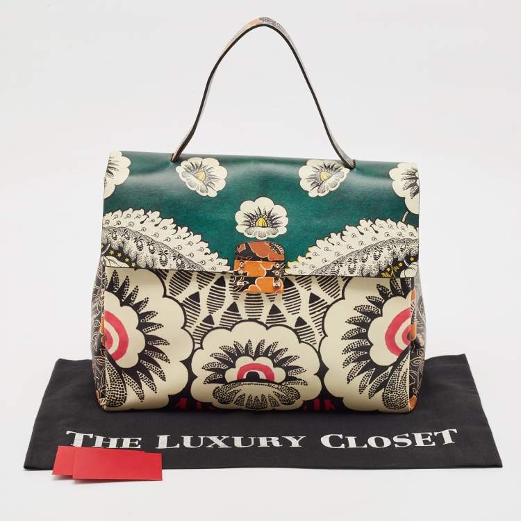 Pre Owned Valentino Multicolor Floral Print Leather Mime Top Handle Bag