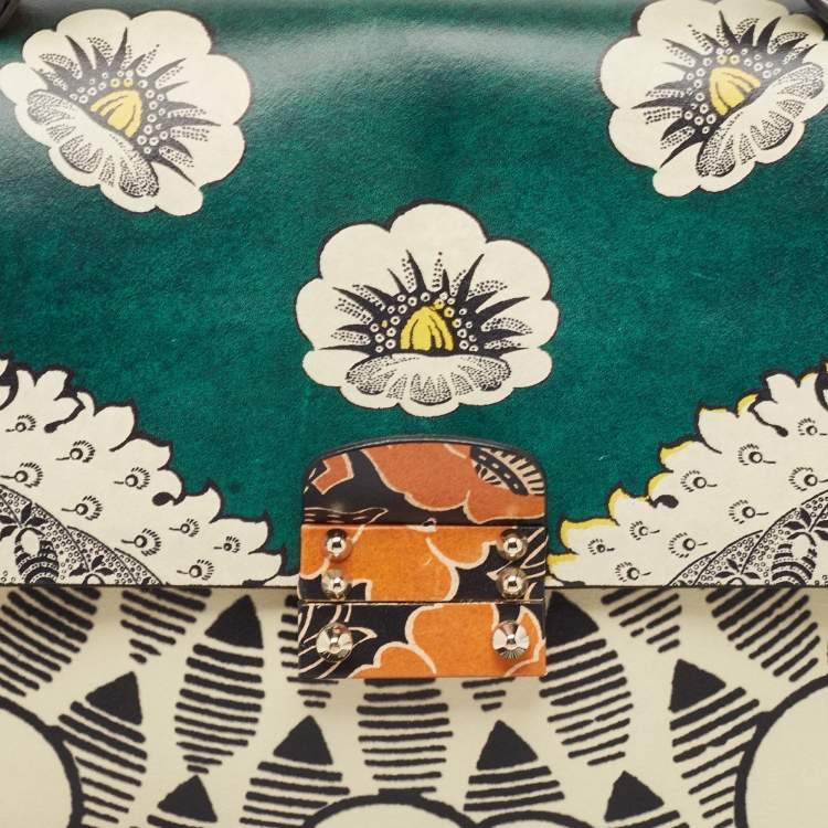 Pre Owned Valentino Multicolor Floral Print Leather Mime Top Handle Bag