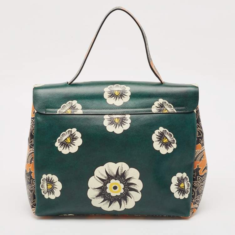Pre Owned Valentino Multicolor Floral Print Leather Mime Top Handle Bag