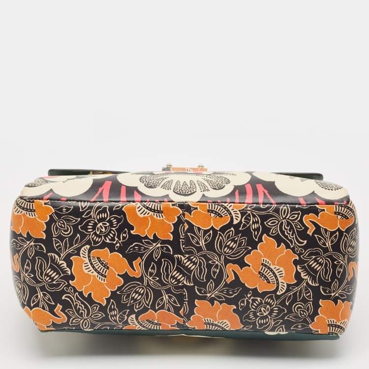 Pre Owned Valentino Multicolor Floral Print Leather Mime Top Handle Bag