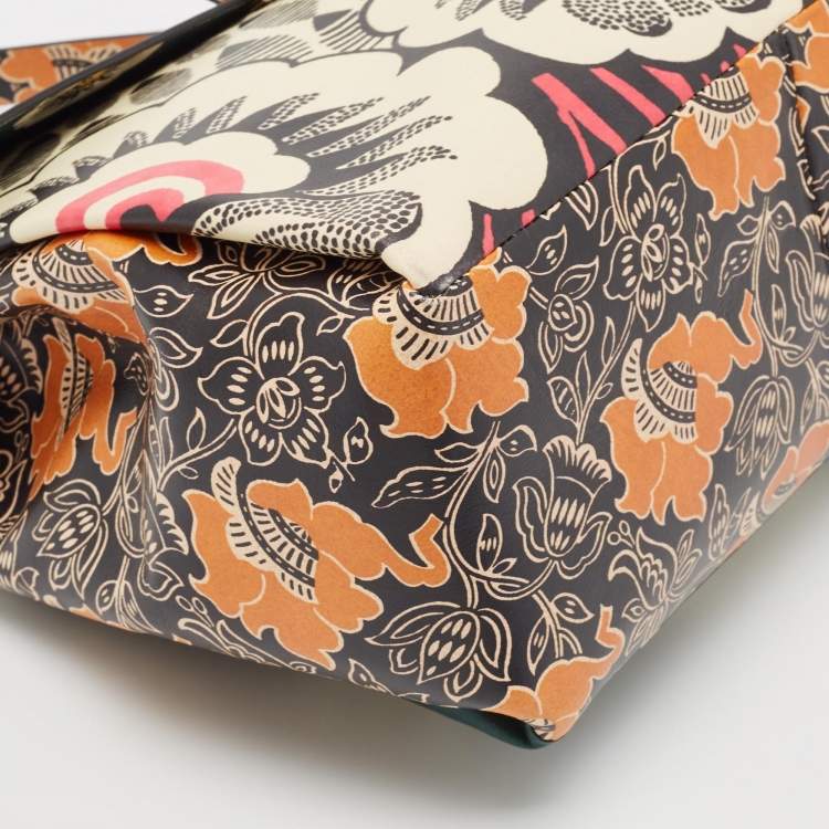 Pre Owned Valentino Multicolor Floral Print Leather Mime Top Handle Bag