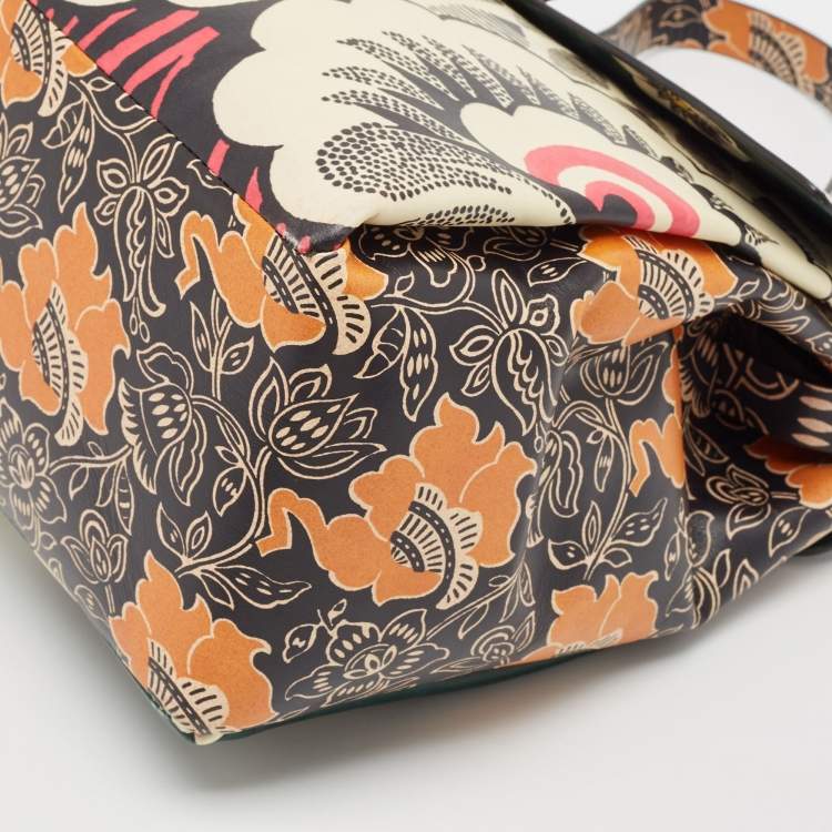 Pre Owned Valentino Multicolor Floral Print Leather Mime Top Handle Bag