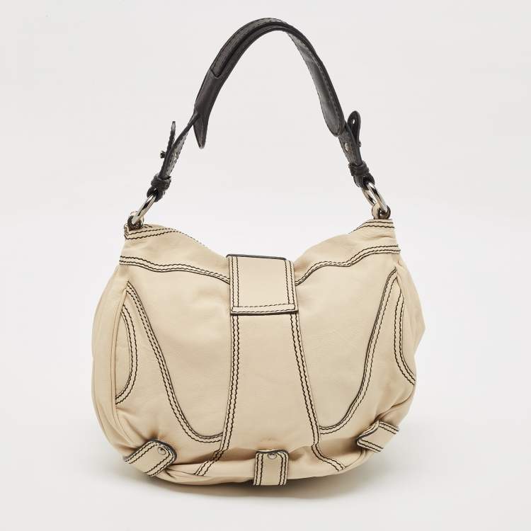 Pre Owned Valentino Cream/Black Leather Catch Hobo