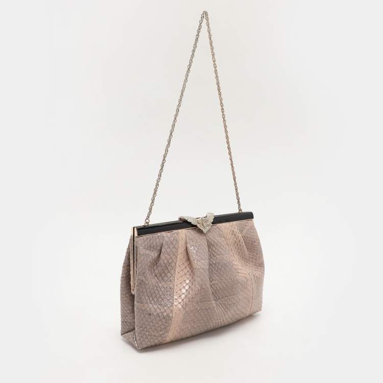 Pre Owned Valentino Beige Python Chain Frame Clutch