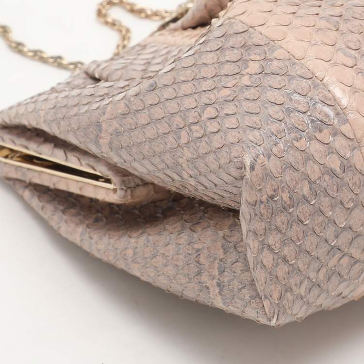 Pre Owned Valentino Beige Python Chain Frame Clutch
