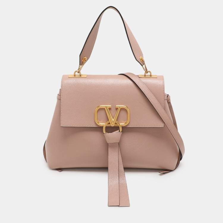 Pre Owned Valentino Rose Cannelle Leather Small VRING Top Handle Bag