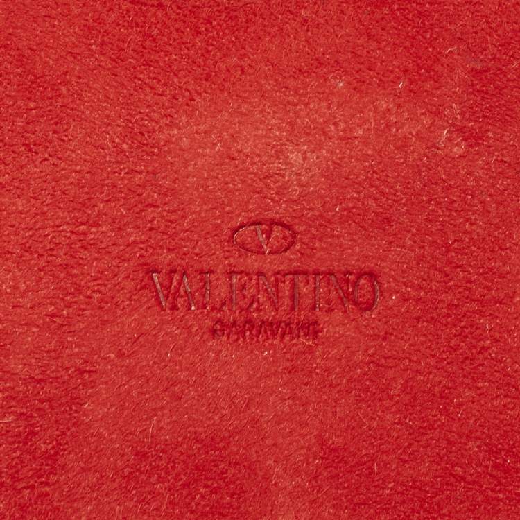 Pre Owned Valentino Red Patent Leather Crystals Catch Flap Continental Wallet