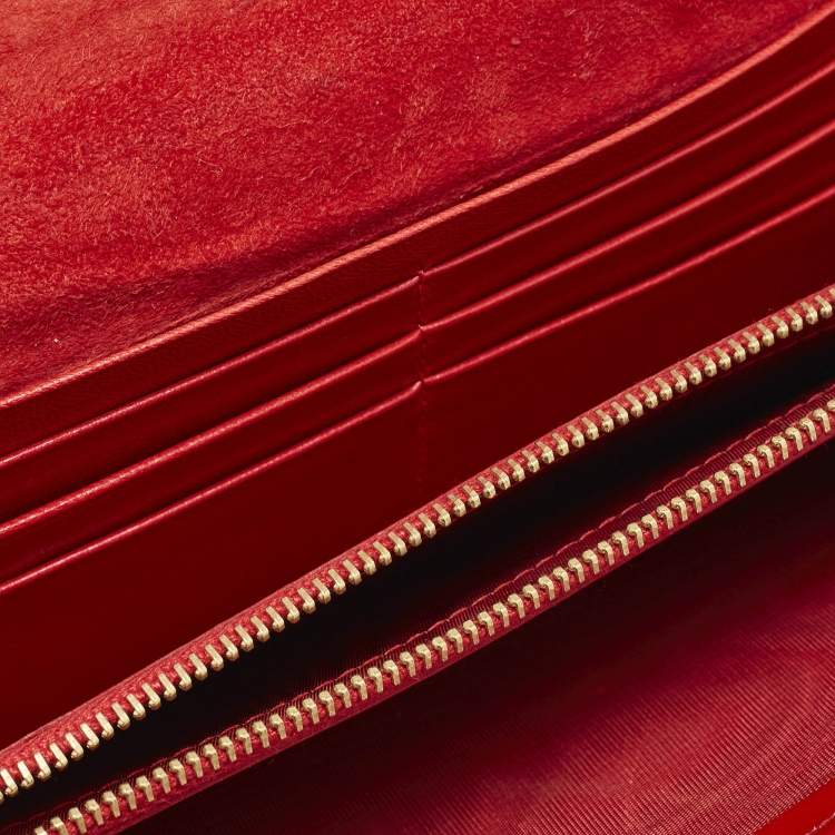 Pre Owned Valentino Red Patent Leather Crystals Catch Flap Continental Wallet
