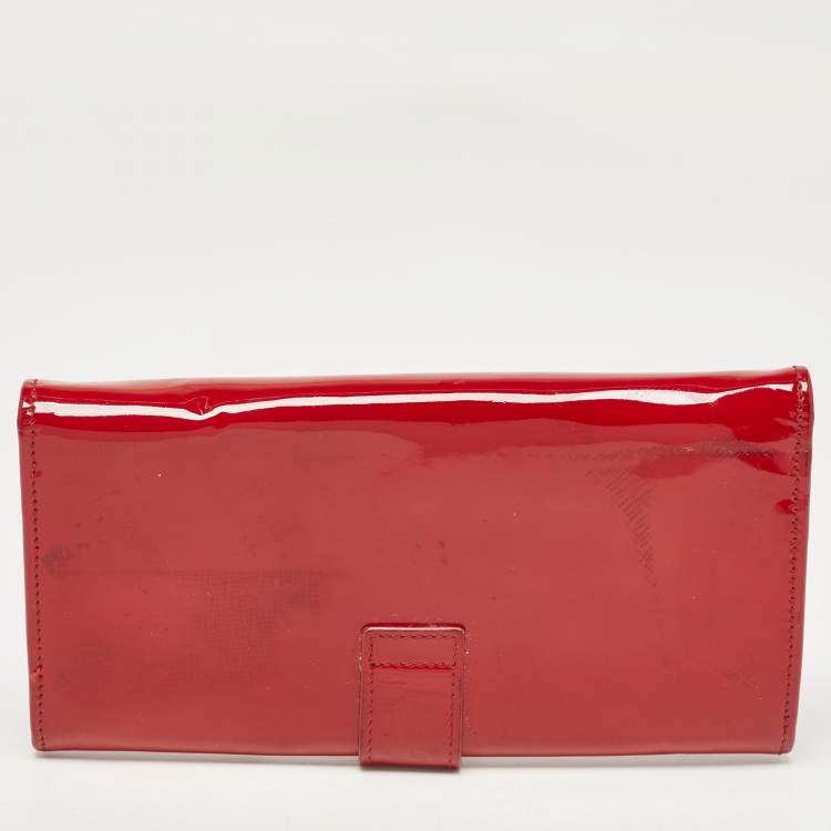 Pre Owned Valentino Red Patent Leather Crystals Catch Flap Continental Wallet