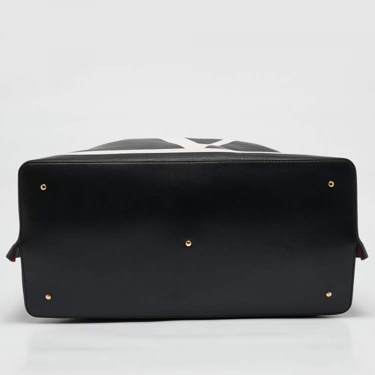 Pre Owned Valentino Black/White Leather Large VLogo Escape Tote