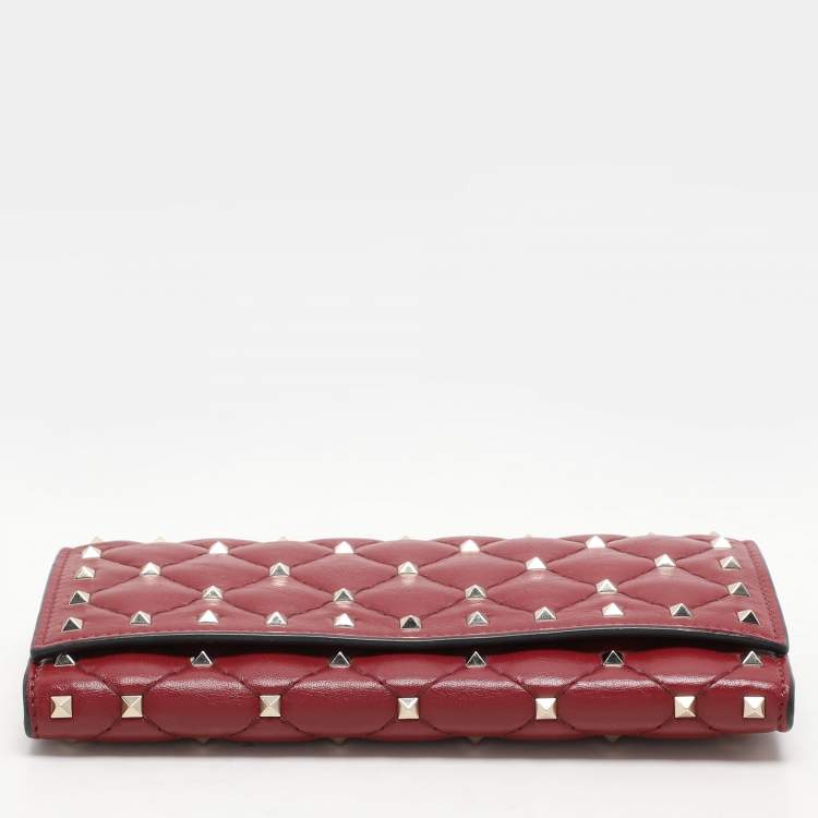 Pre Owned Valentino Burgundy Leather Rockstud Spike Continental Wallet