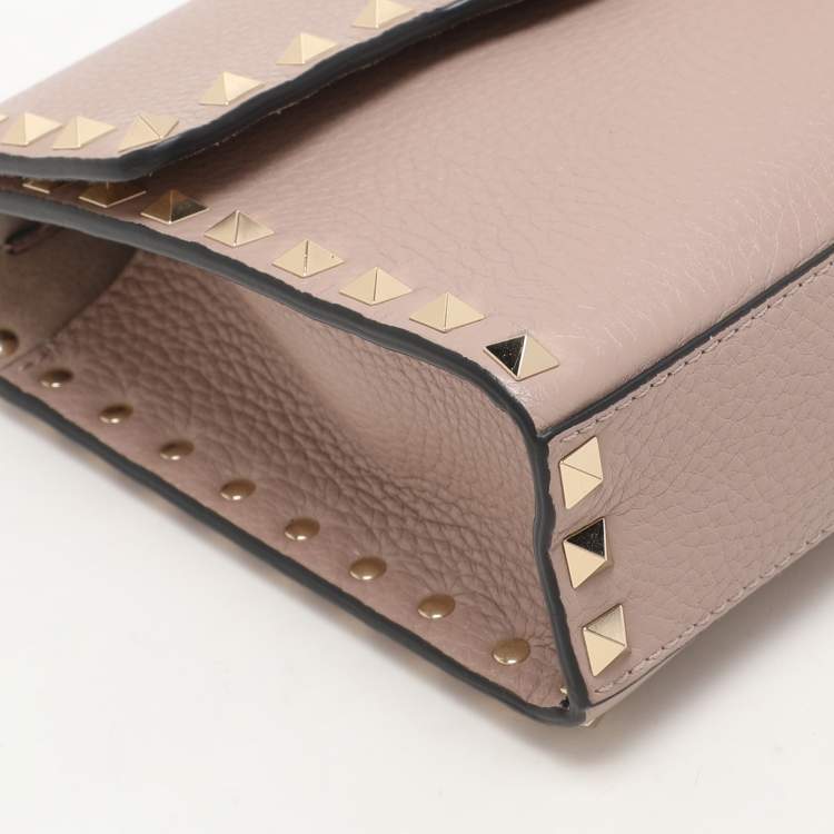 Pre Owned Valentino Beige Leather Rockstud Crossbody Flap Bag