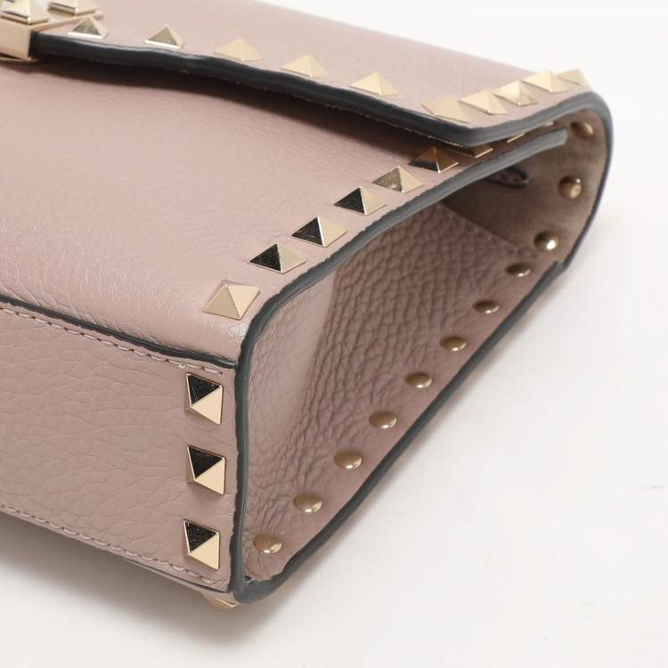 Pre Owned Valentino Beige Leather Rockstud Crossbody Flap Bag