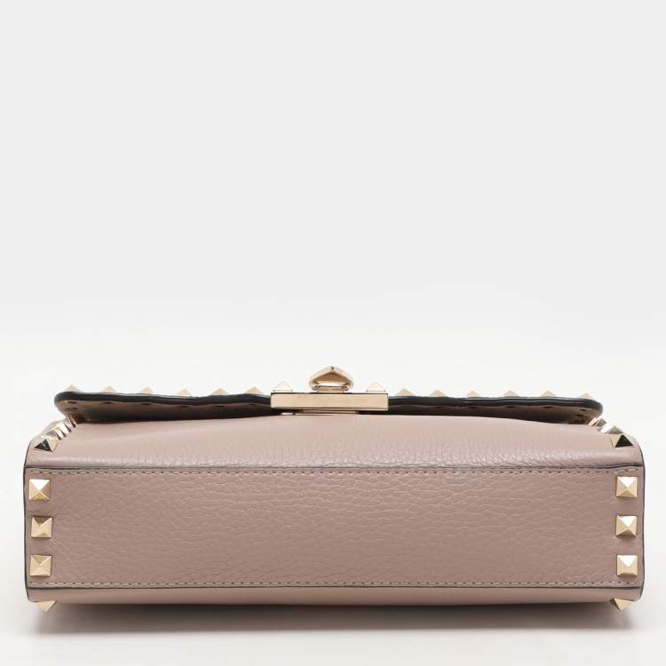 Pre Owned Valentino Beige Leather Rockstud Crossbody Flap Bag